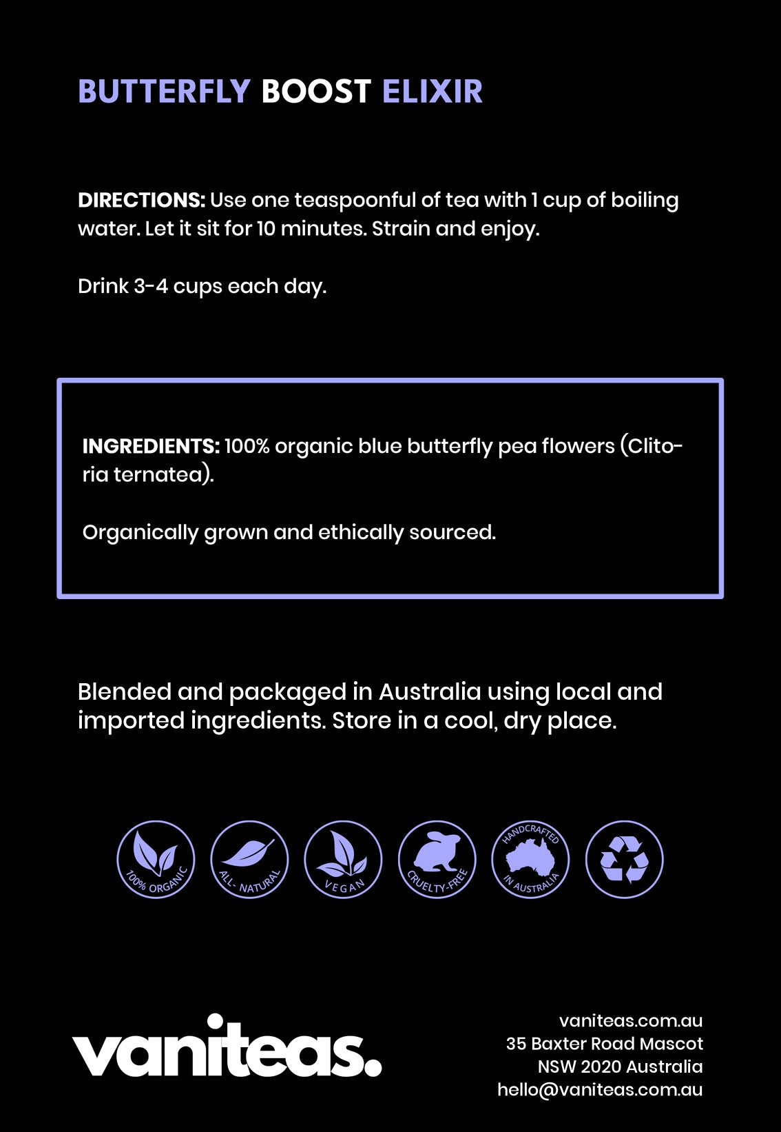 Vaniteas Organic Blue Butterfly Pea Tea 50g