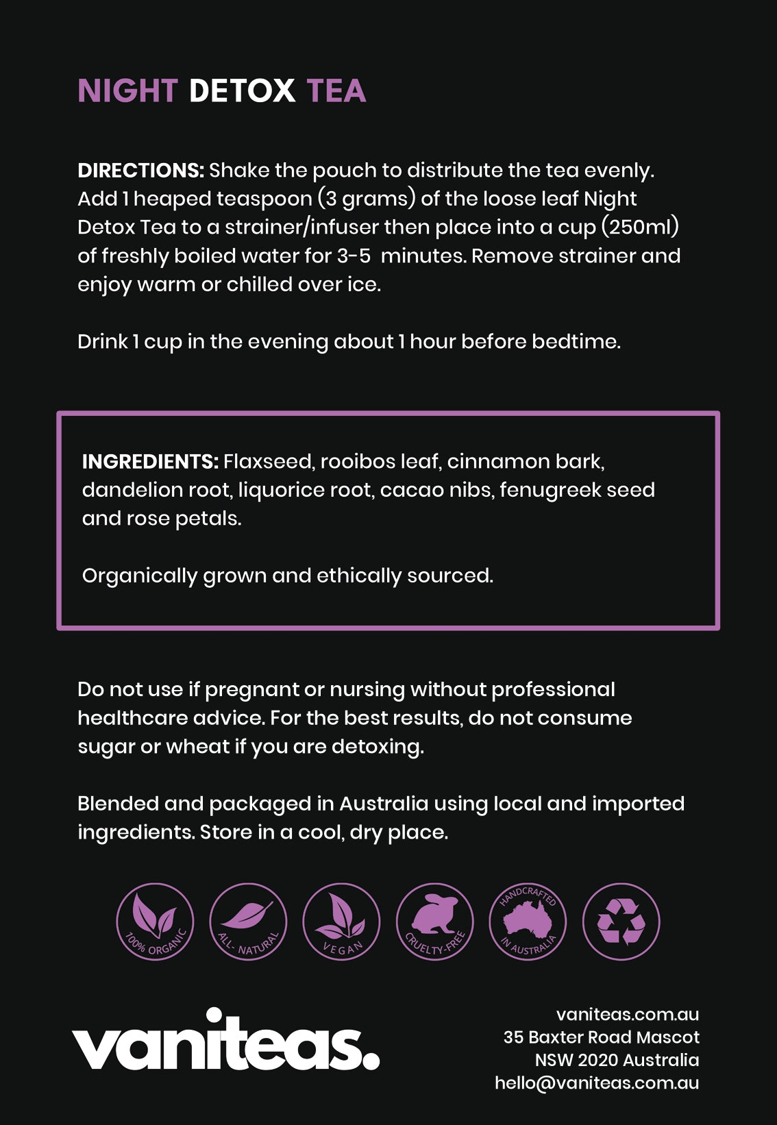 Vaniteas Night Herbal Infusion Blend 45g